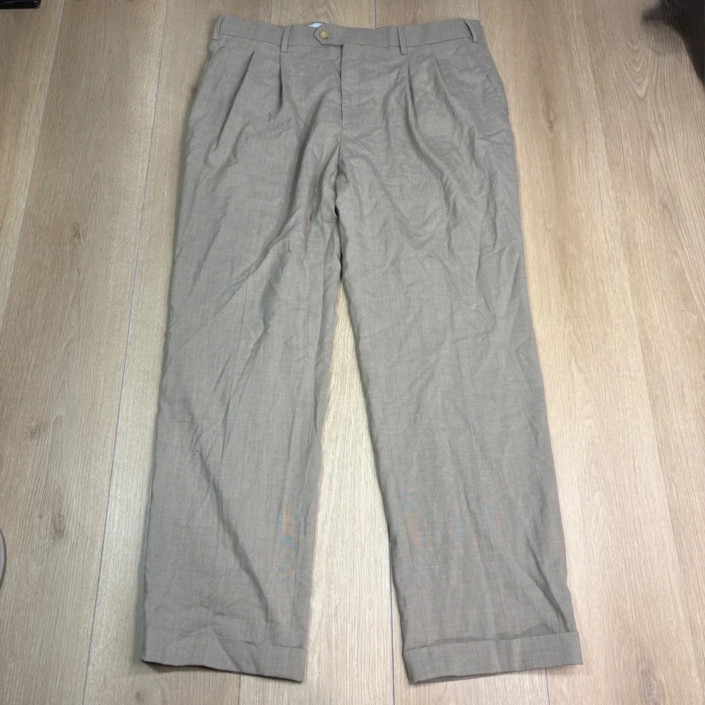 Ralph Lauren Mens Pleated Dress Pants Taupe Cuffed Trousers 38W x 30L RN 90736